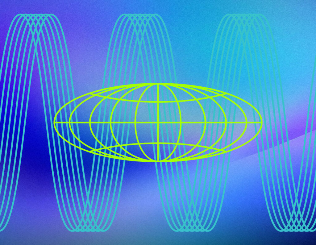 World wireframe with snakelike zig zag behind it